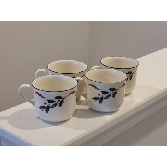 Lenox Country Holly Tea Cups Set of 4 -Made In USA - Picture 2 of 6